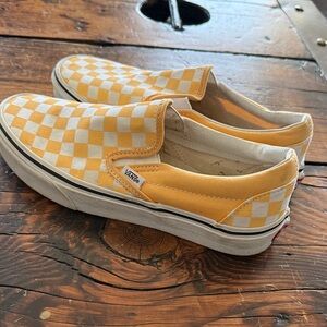 Vans Yellow & White Checkerboard Slip-On Sneakers